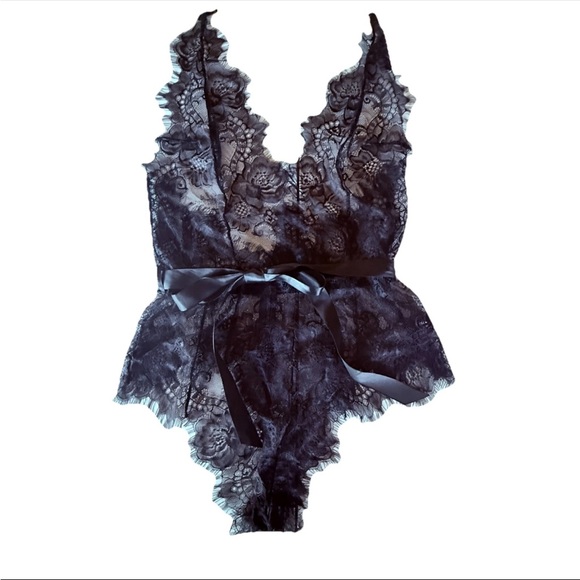 Ooh La La Other - NWOT Oh La La Cheri Black Lace Teddy Bodysuit Satin Tie Womens L XL